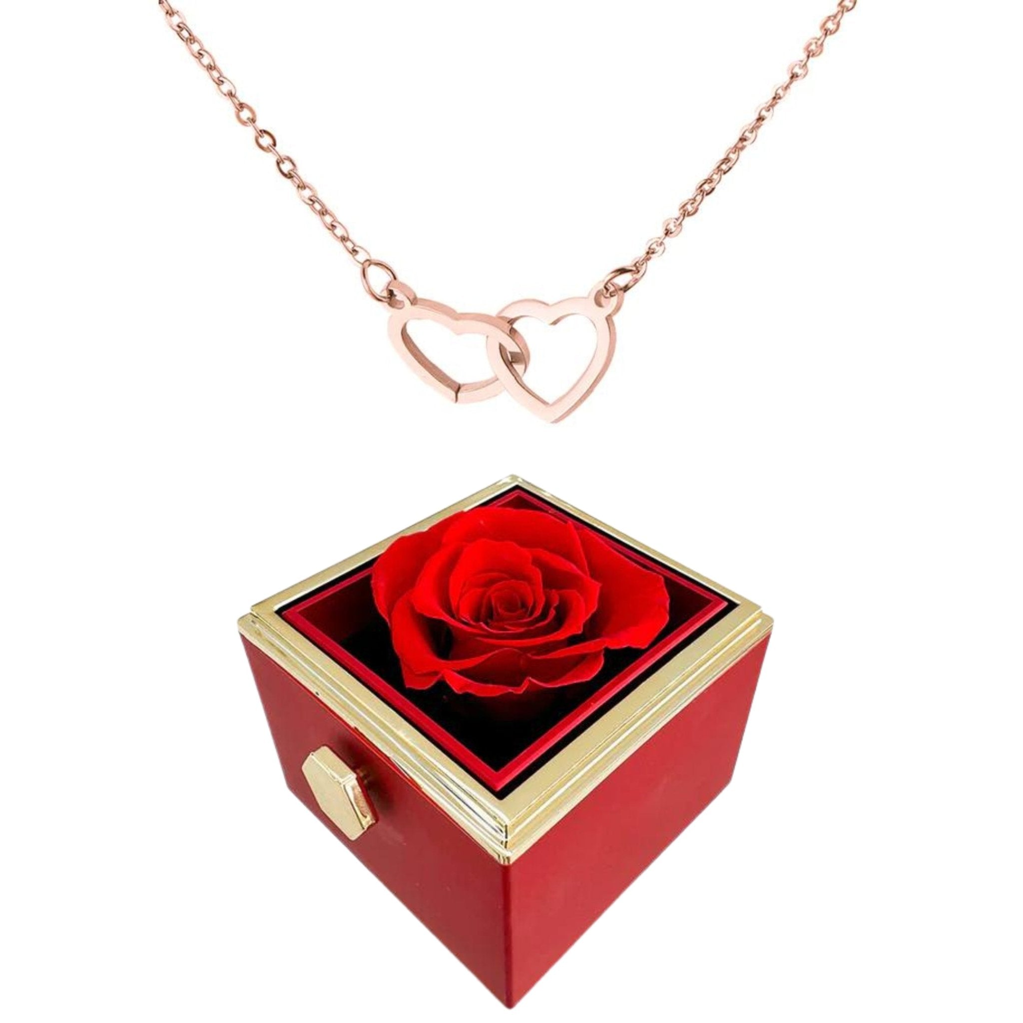 Boîte à roses rotatives Eternally Preserved - avec collier en forme de coeur gravé