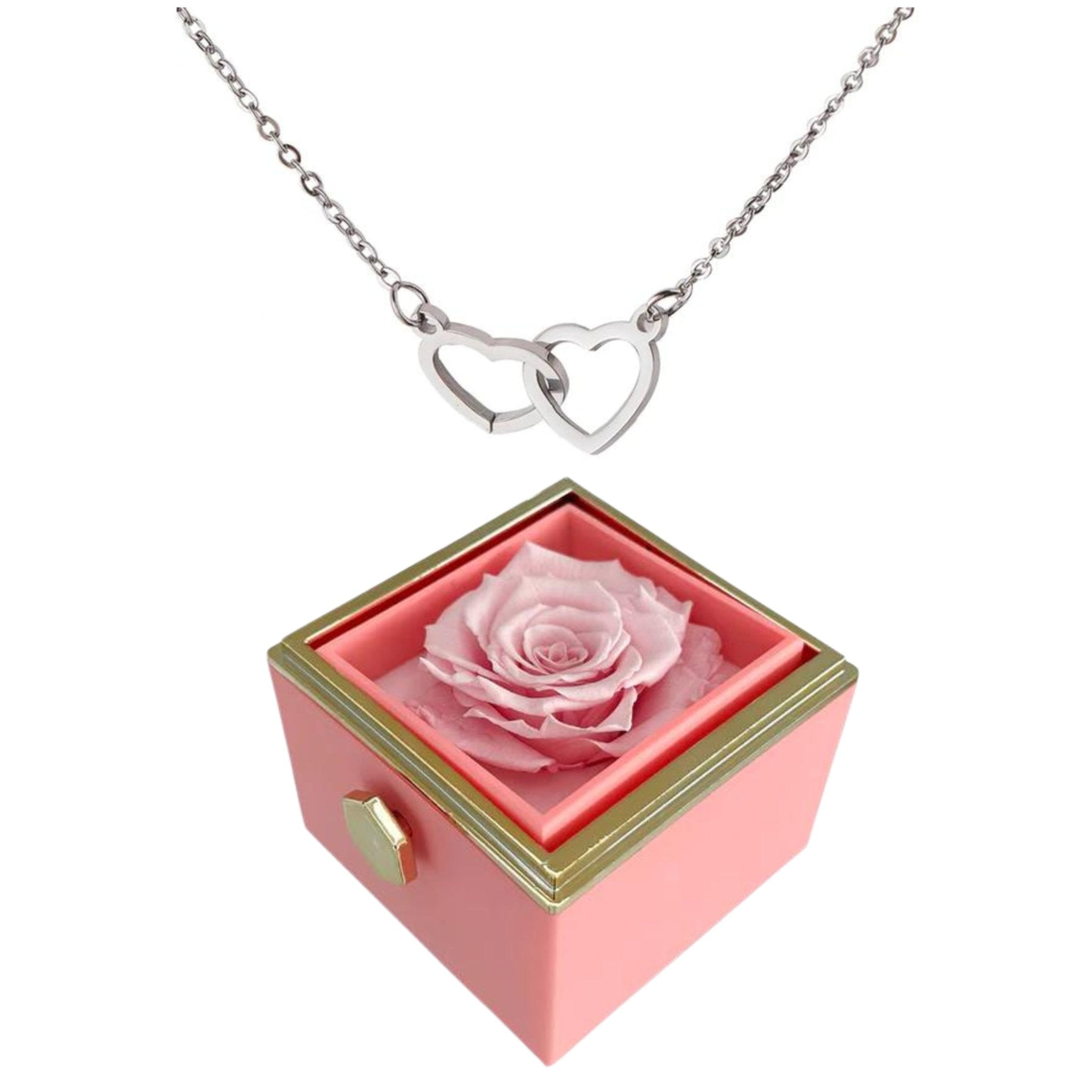 Boîte à roses rotatives Eternally Preserved - avec collier en forme de coeur gravé