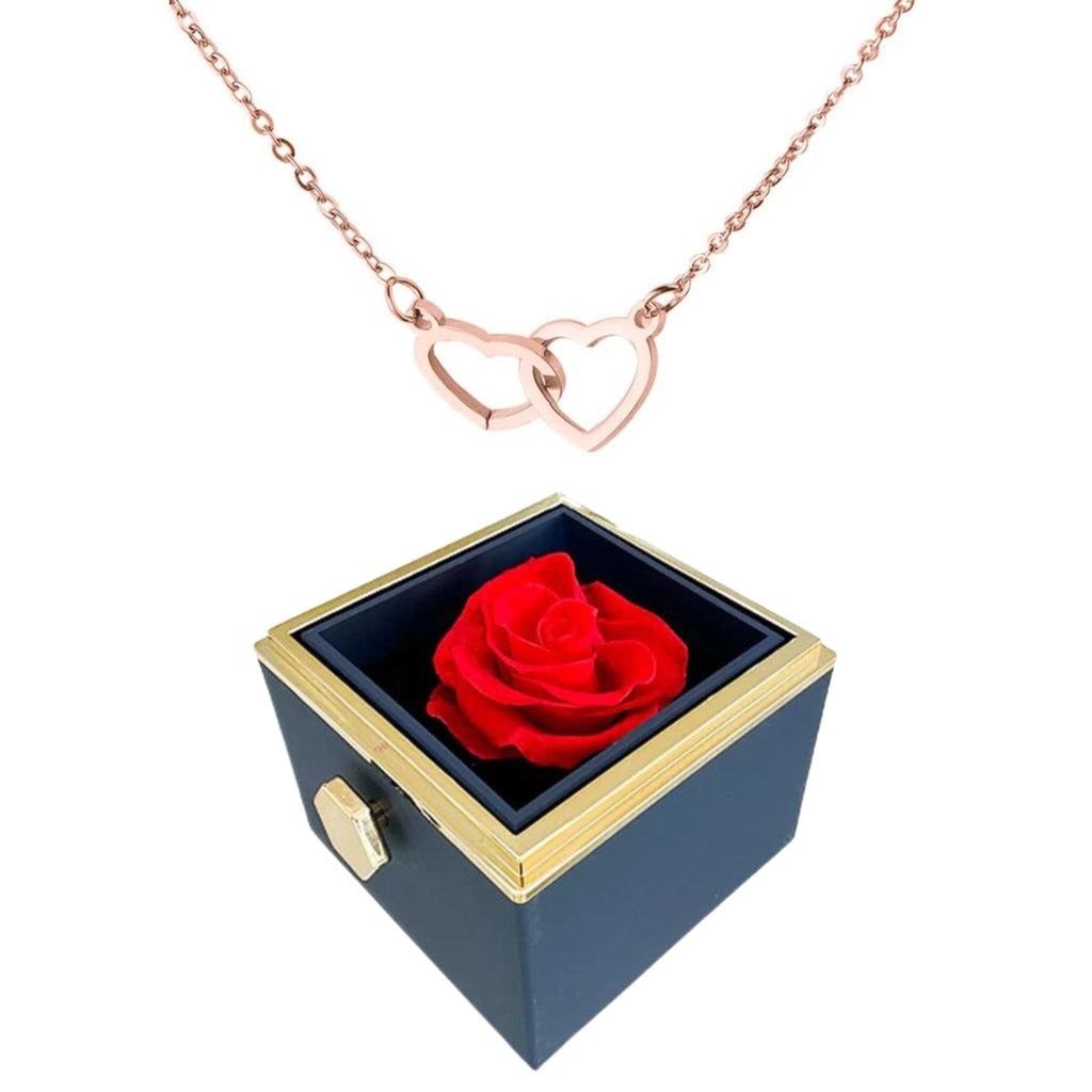 Boîte à roses rotatives Eternally Preserved - avec collier en forme de coeur gravé