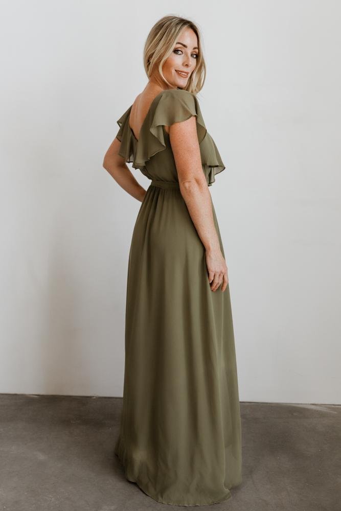Katya Ruffle Maxi Dress | Dusty Olive