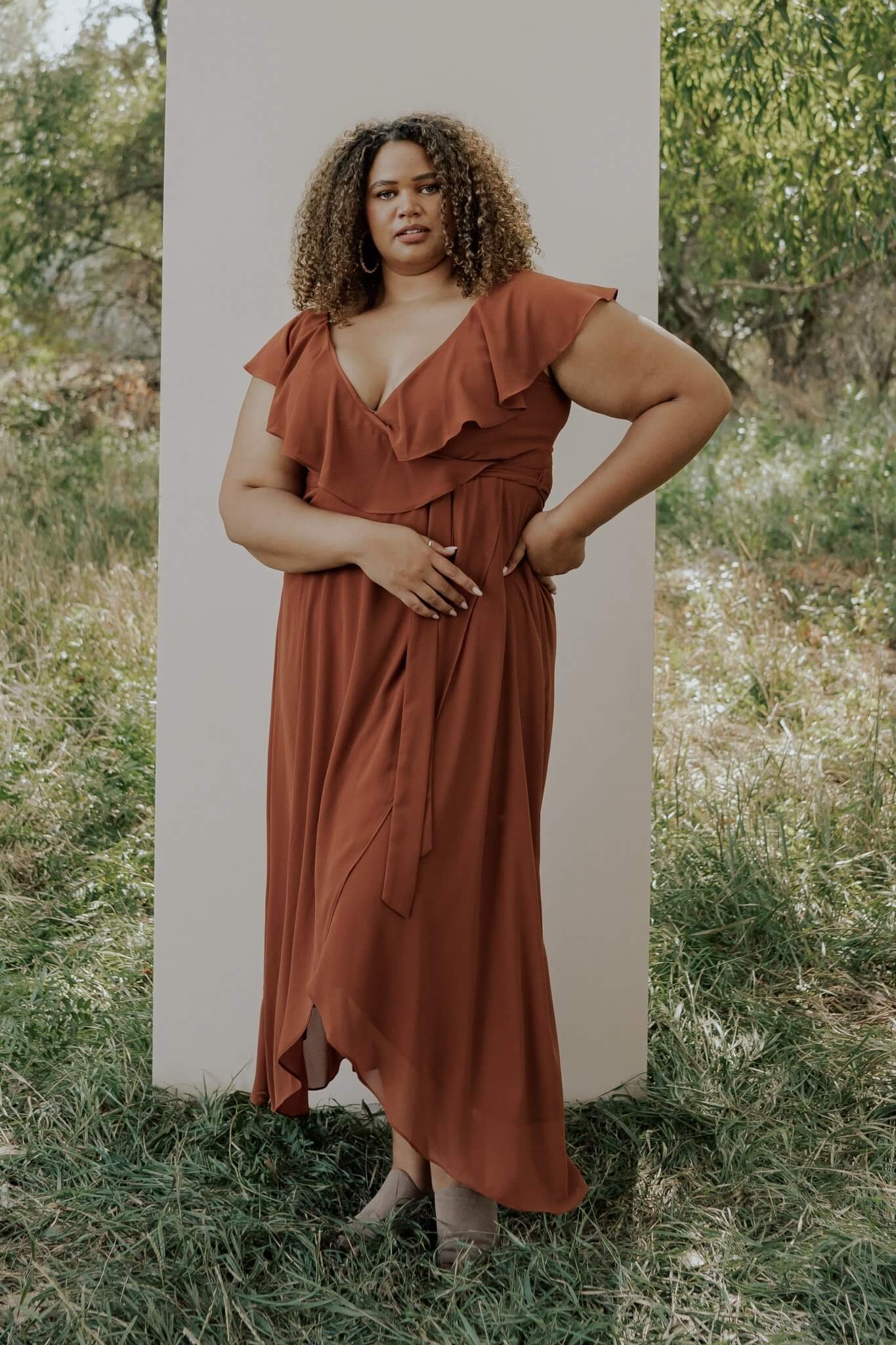 Katya Ruffle Maxi Dress | Rust