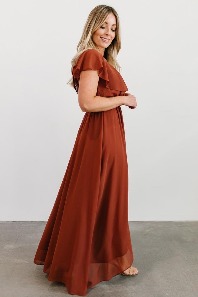 Katya Ruffle Maxi Dress | Rust