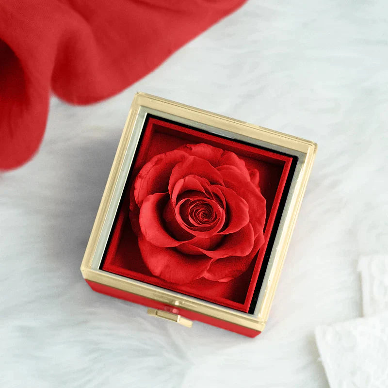 Boîte à roses rotatives Eternally Preserved - avec collier en forme de coeur gravé