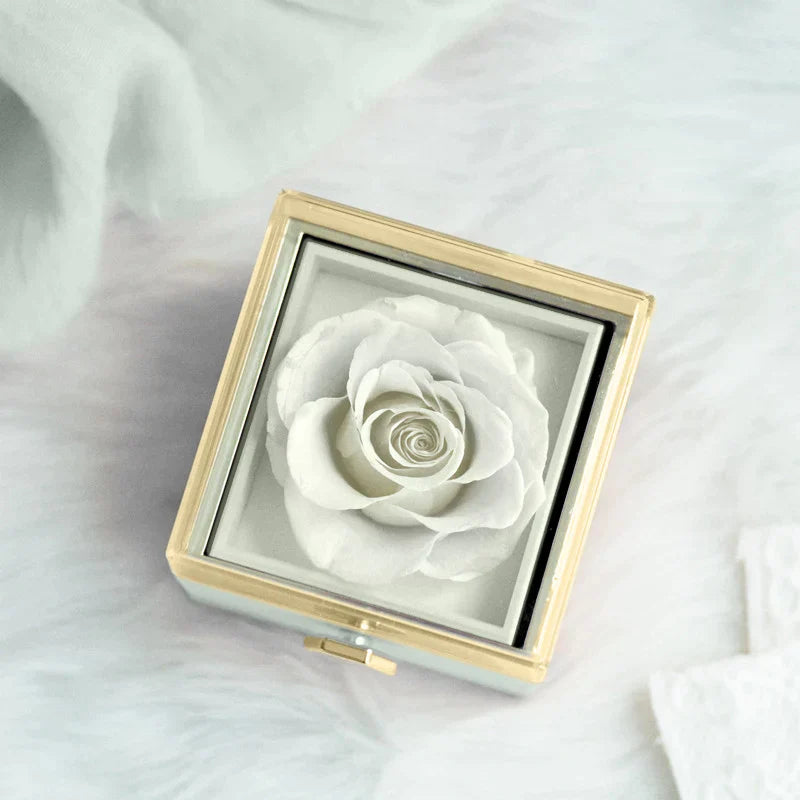 Boîte à roses rotatives Eternally Preserved - avec collier en forme de coeur gravé